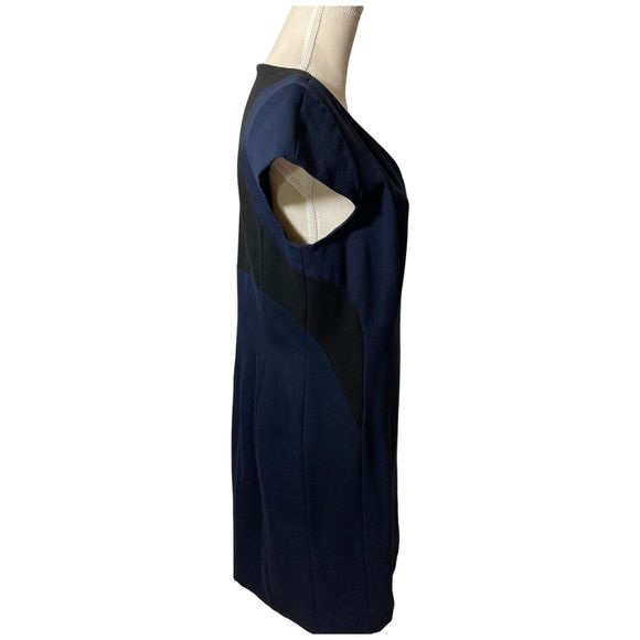 Antonio Melani Sheath Dress Womens 14 Navy/Black Cap Sleeve Stretch V Neck - Picture 5 of 9